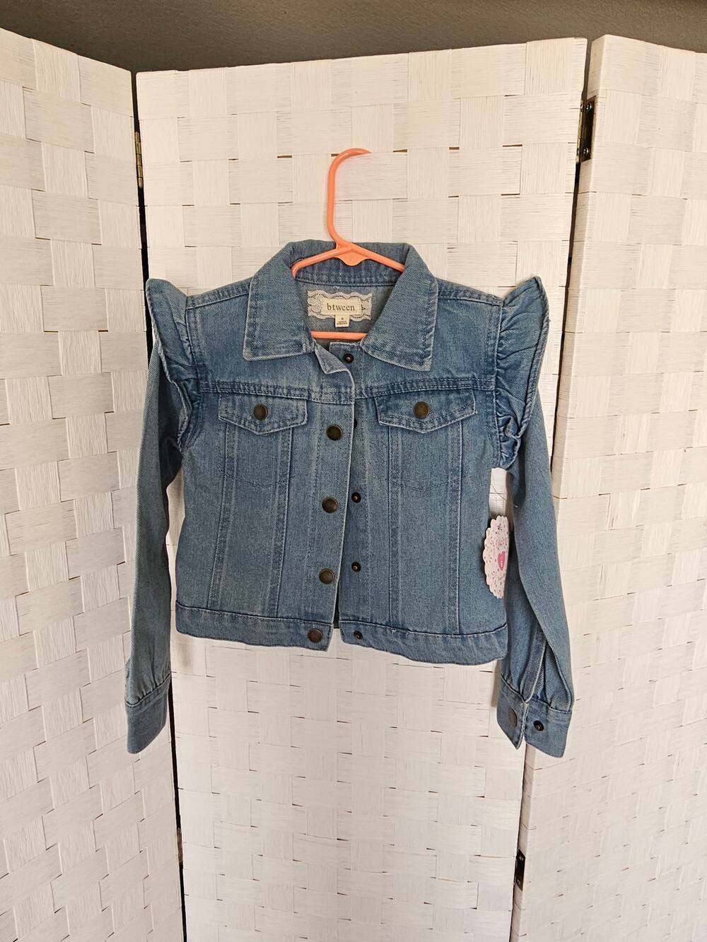 Size 6, Btween Girls Ruffle Shoulder Denim Jacket
